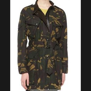 Burberry Brit Womens Parka Trench Coat Camouflage Pattern Size 10